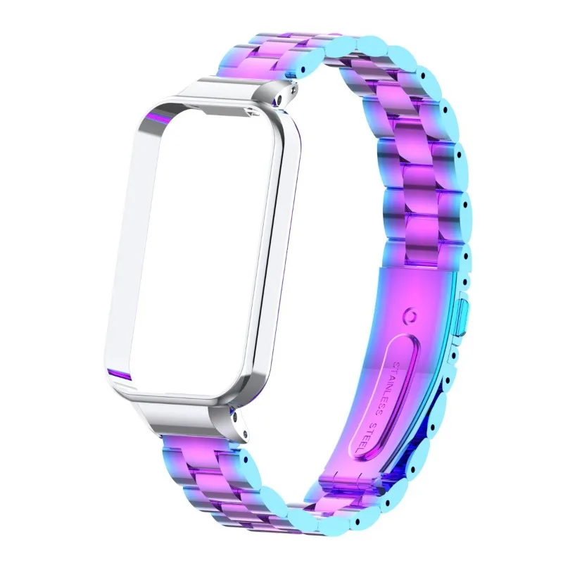 Correas de acero inoxidable para Xiaomi Mi band 8 Active, pulsera sólida de tres cuentas para Redmi Band 2/8Active