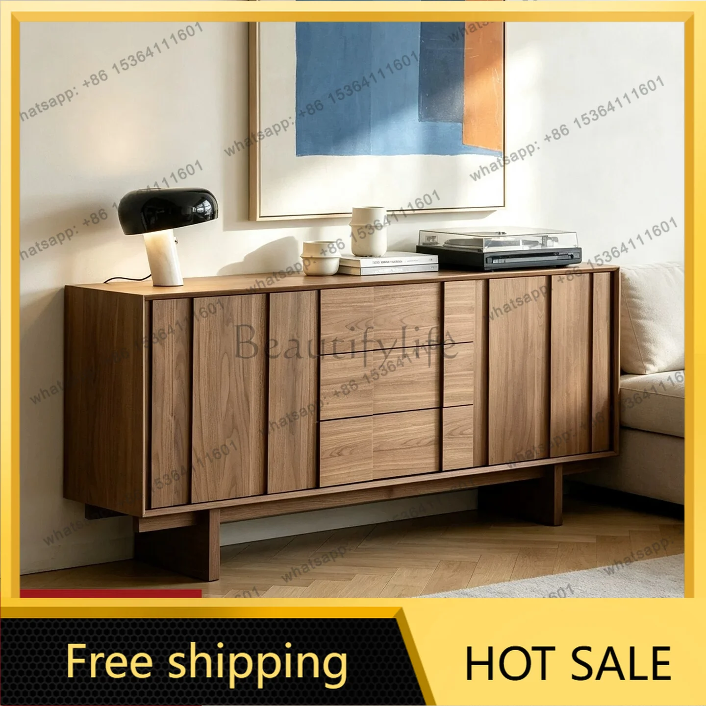 XX. Solid wood black walnut color household living room storage storage wall storage cabinet