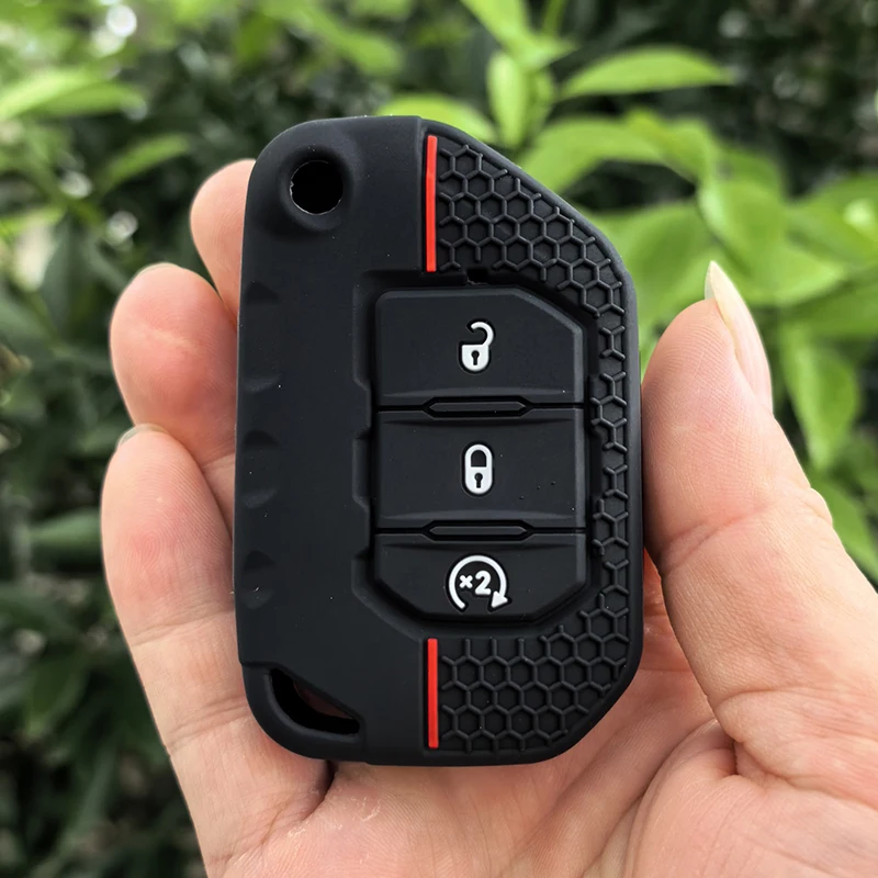 Auto-Silikon-Fernbedienungs-Schlüsselhülle für Jeep Wrangler Gladiator JT JLU Klappbarer Schlüsselanhänger Zubehör