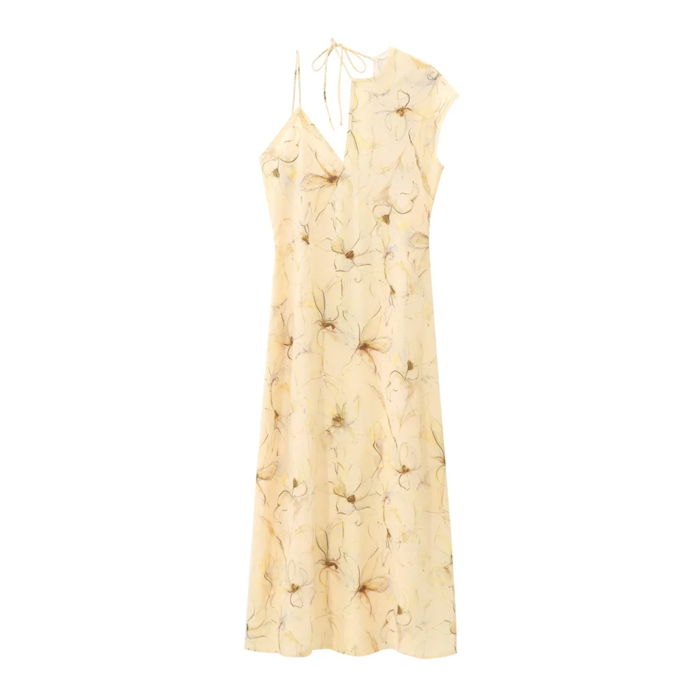 

UNIZERA2024 Summer New Product Casual Women's Fashion Printed Slimming and Irregular Design Long Dress
