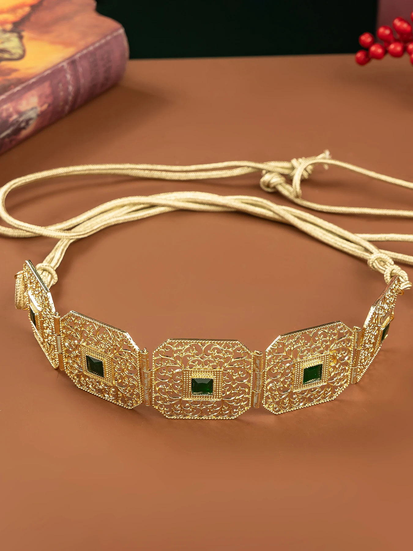 

Moroccan Jewelry - luxury gold-plated belt gemstone inlays - women's wedding dress belt accessory - gift for festivals