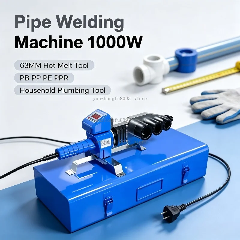 Adjustable Pipe Welding Machine, 1000W Plastic Tube Soldering Iron, 63MM Hot Melt Tool for PB PP PE PPR Pipe Connection
