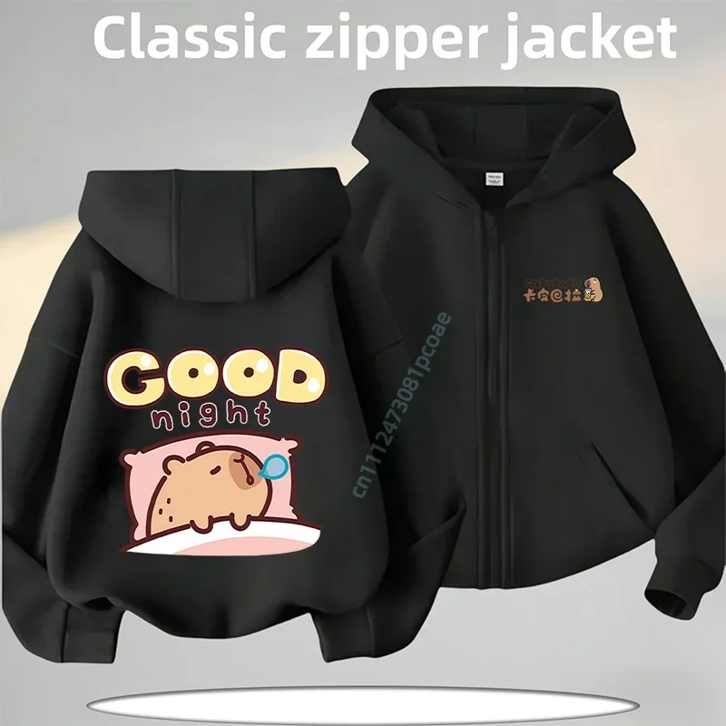 2026 New Winter Autumn Coat Kabibara Children's Zippered Hooded Sweatshirt Boys' Sport Shirt Girls' Casual Top Cartoon Print