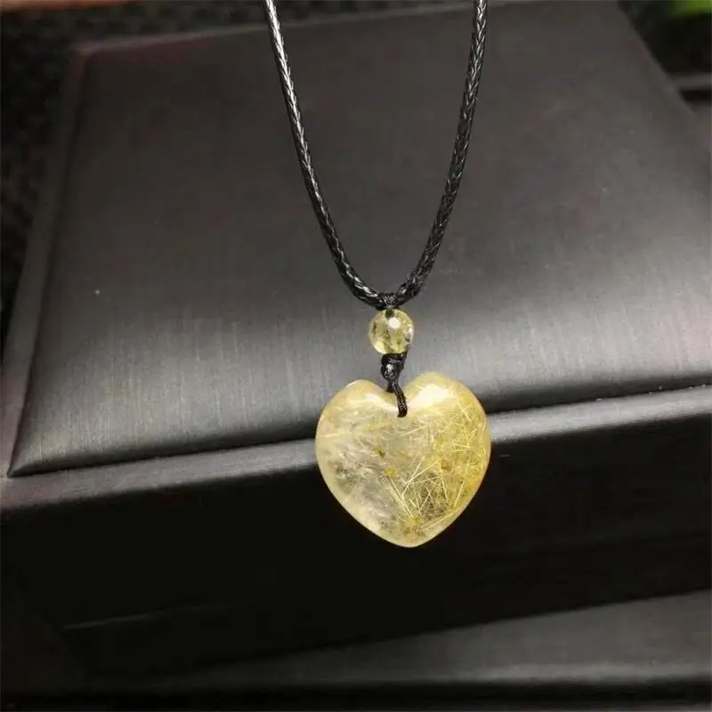 Natural Gold Rutilated Quartz Heart Pendant For Women Crystal Energy Reiki Necklace Jewelry Charm Healing Fashion Gift 1PCS