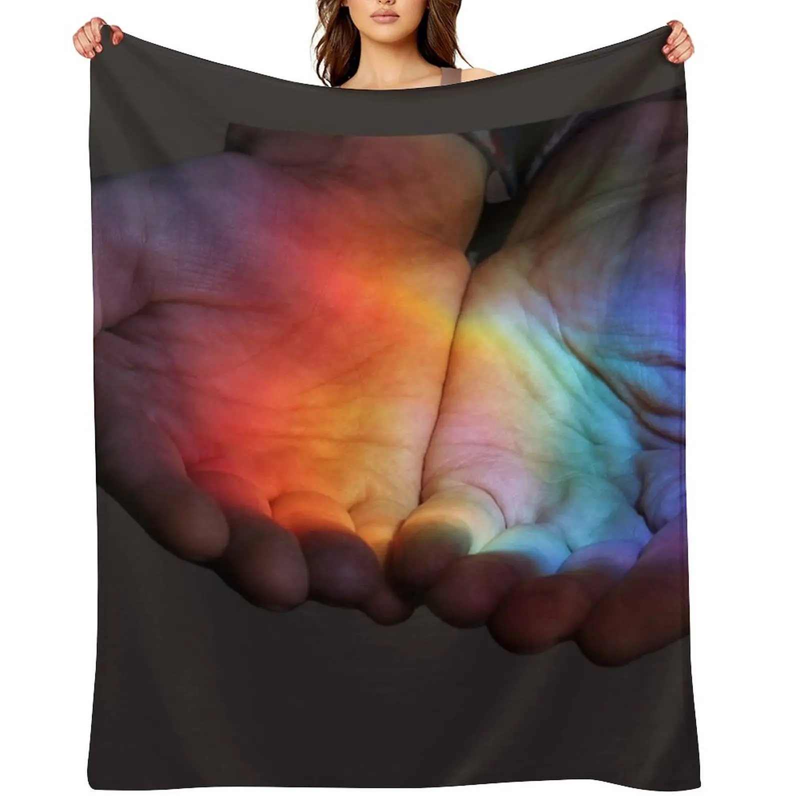 Hands Holding Rainbow Throw Blanket Summer Plush Bed Decorative Sofas Sofa Warm Blankets