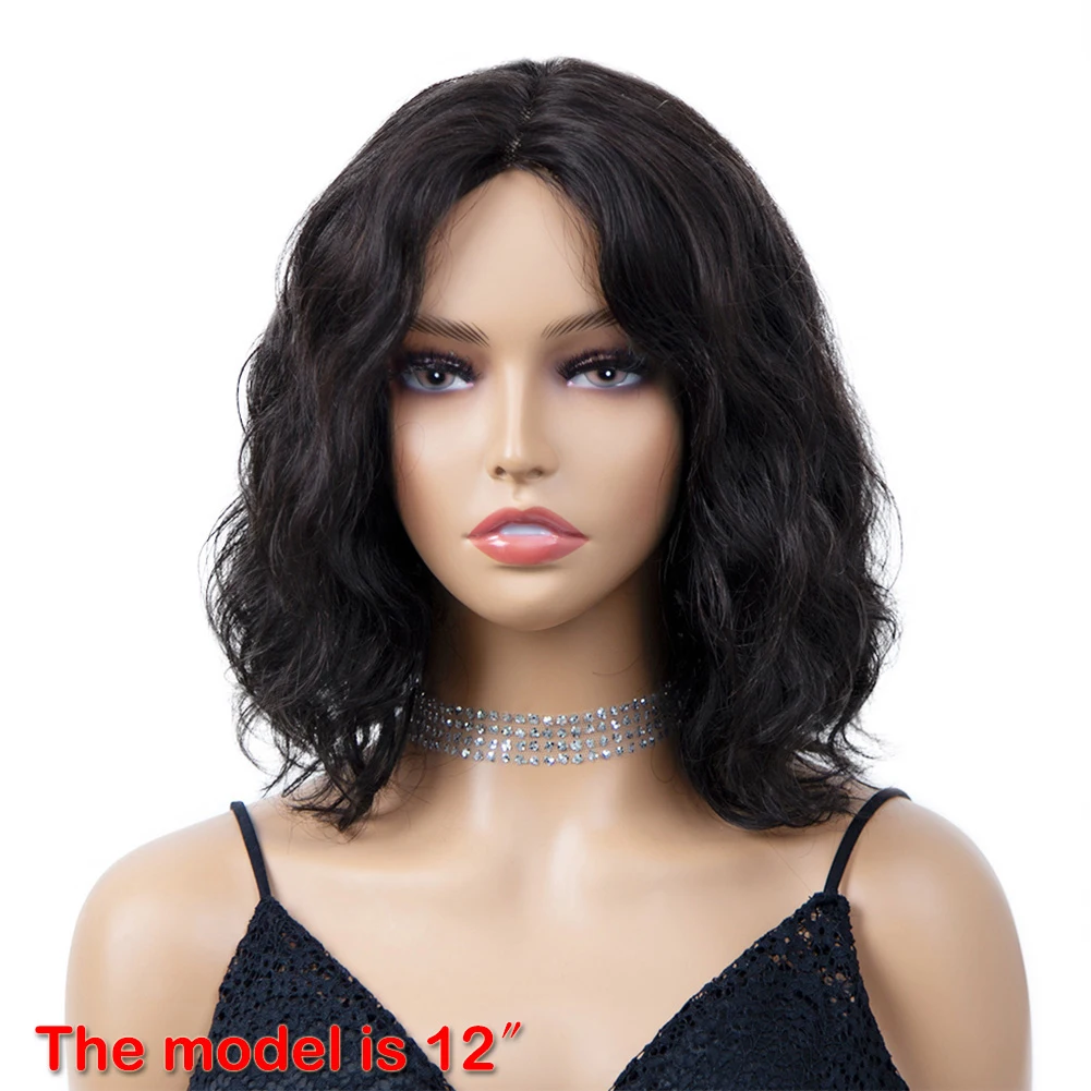 FAVE Short Bob Lace Part Human Hair Wigs For Black Women Natural Wave Brazilian Remy Hair 12 Inches Pre Plucked Bleached Knots