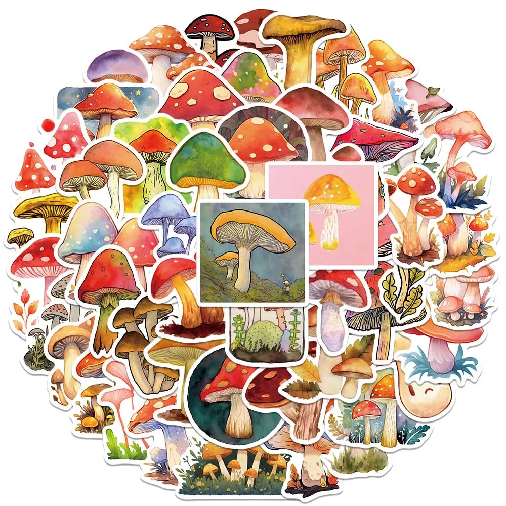 

50pcs Mushroom Stickers Cute Cartoon Colorful Plants Waterproof Graffiti For Laptop Water Bottle Luggage Notebook Vinyl Decal