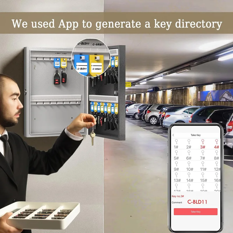 กล่องตู้นิรภัยเก็บกุญแจ Wehere (32คีย์) พร้อมแอป Bluetooth/คงที่/รหัสผ่านแบบไดนามิก/OTP แชร์กล่องล็อกเพื่อความปลอดภัยสำหรับการจัดการคีย์
