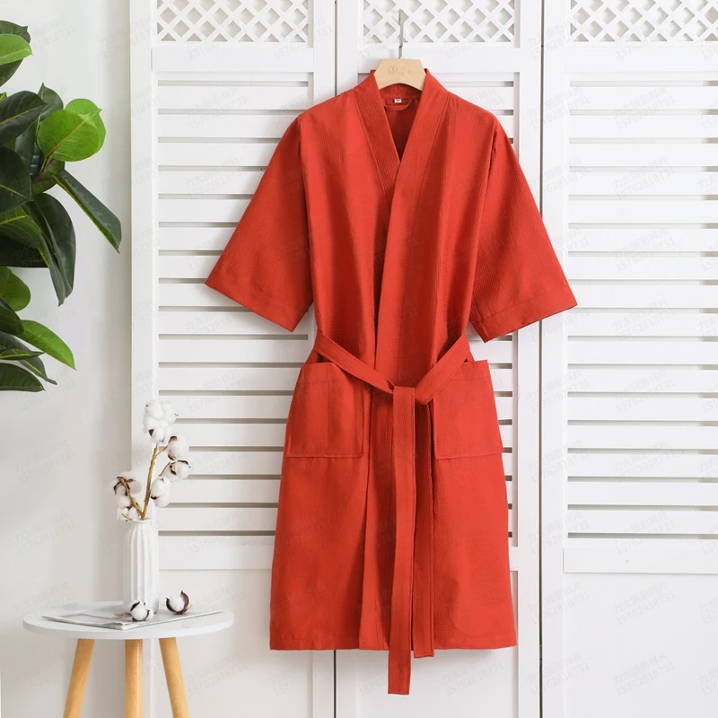 100%Cotton Waffle Bath Robe Men Women Sleepwear Couple Spring Summer Long Bride Bathrobe Sleep Lounge Robe Kimono Nightwear Gown