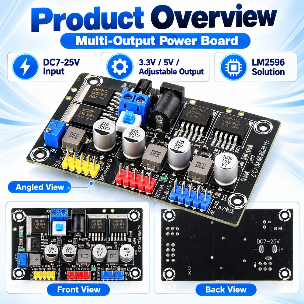 LM2596 DC-DC Adjustable Step Down Buck Converter Module DC7-25V to 3.3V 5V 2A Voltage Regulator Power Supply Board