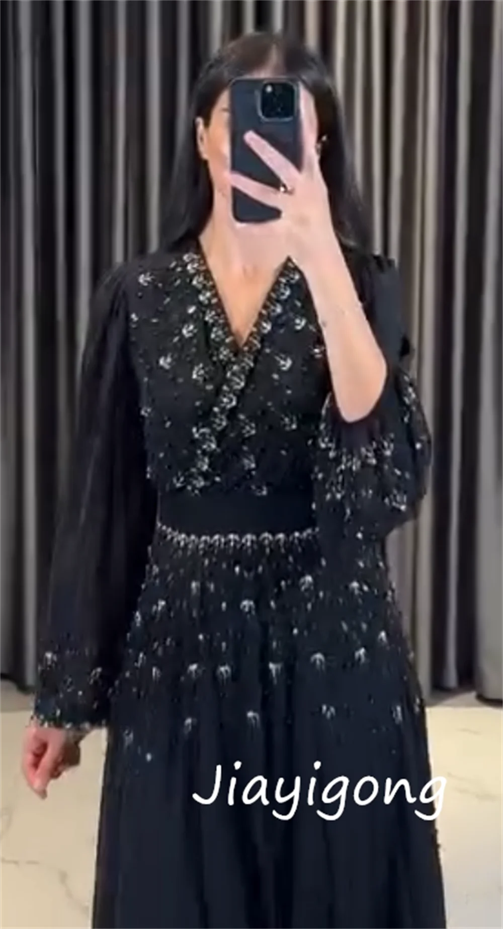 Robes longues personnalisées à paillettes et plis, ligne a, col en v, occasions sur mesure, Style chinois complexe