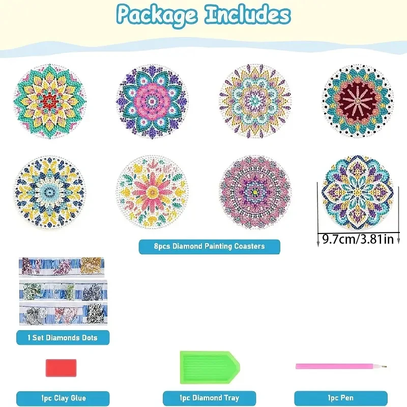8 قطع/مجموعة من الوقايات المطلية بالألماس مجموعة قواعد ماندالا من الأكريليك (مع حامل) - طقم حرفي فني ماسي DIY لتزيين المنزل #2