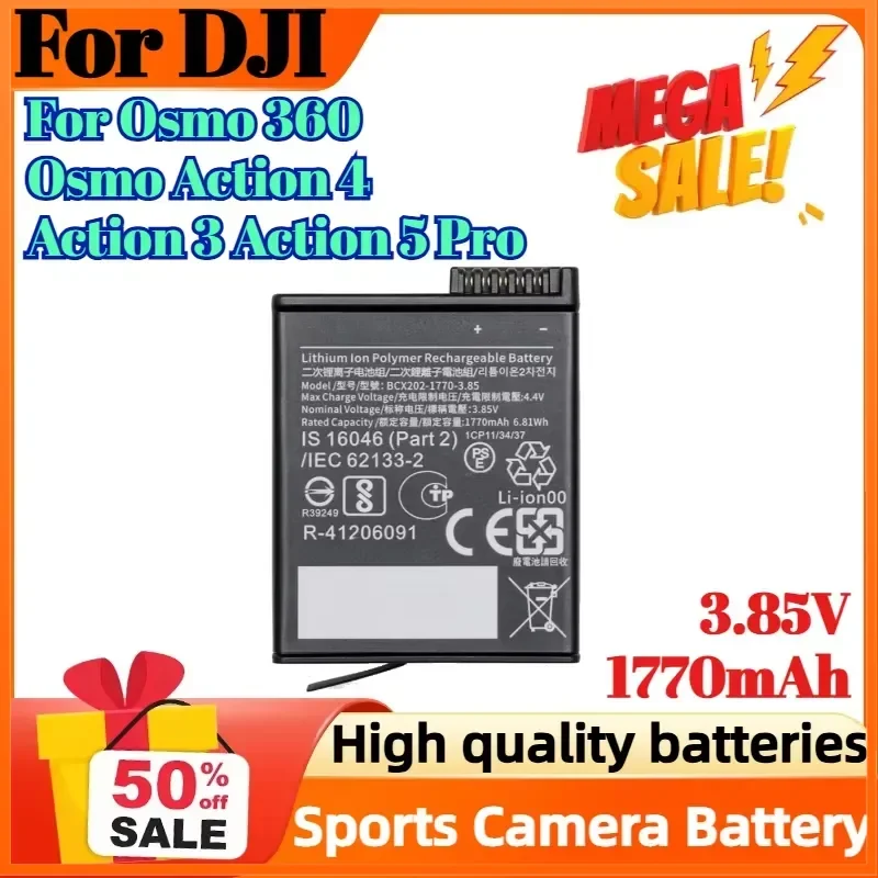 3.85V 1770mAh Replacement Digital Battery for DJI Osmo 360 Osmo Action 4 Action 3 Action 5 Pro Sports Camera Battery
