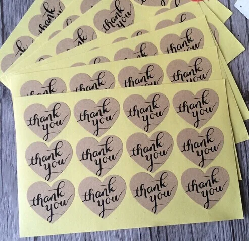 100Pcs/lot Vintage Thank you series romatic Heart Kraft Paper Sticker for Handmade Products multifunctional Gift seal label