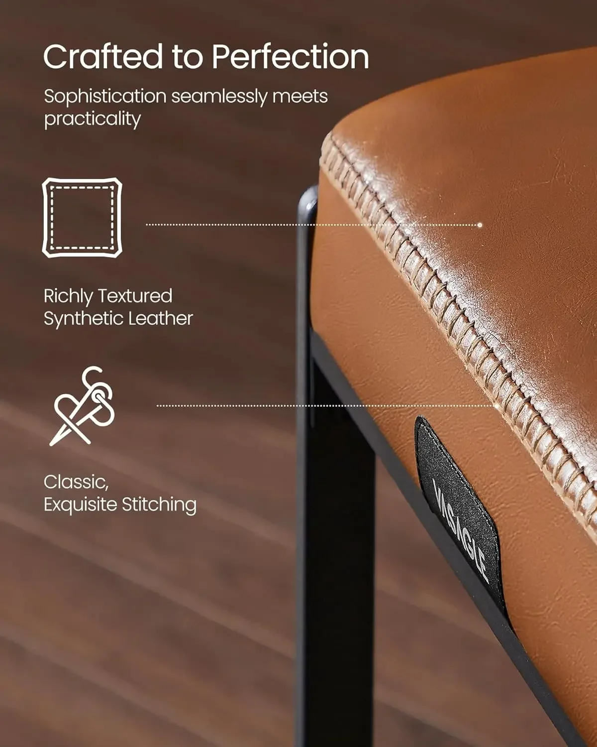 Collection - Bar Stools Set of 2, Counter Height Bar Stools, Synthetic Leather with Stitching, Mid-Century Modern