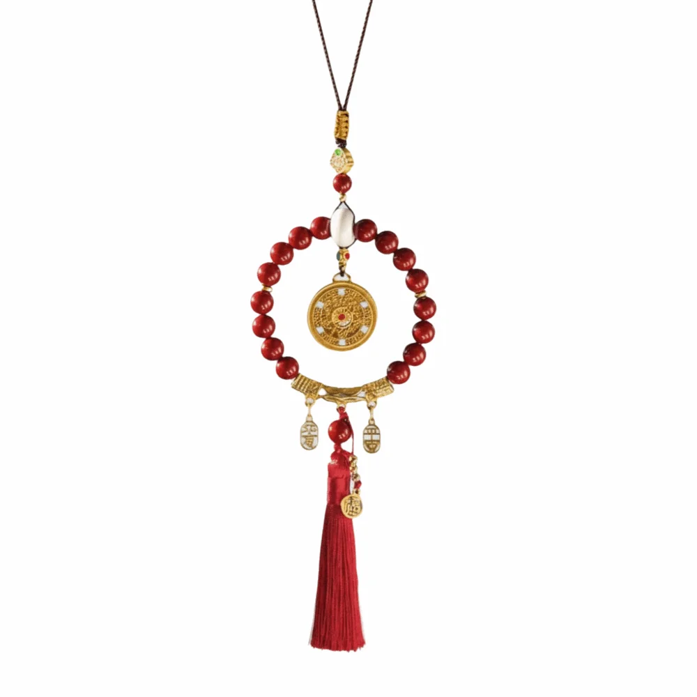Five-Fortune Round Car Hanging Ornament Vehicle Decoration Gift Lucky Charm Jewelry Rearview Mirror Pendant