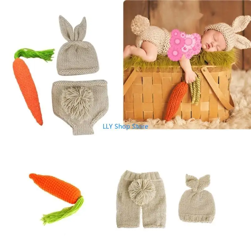 T8UD زي التصوير الفوتوغرافي للأطفال حديثي الولادة ملحقات التصوير السراويل القصيرة والدعائم القبعة #4