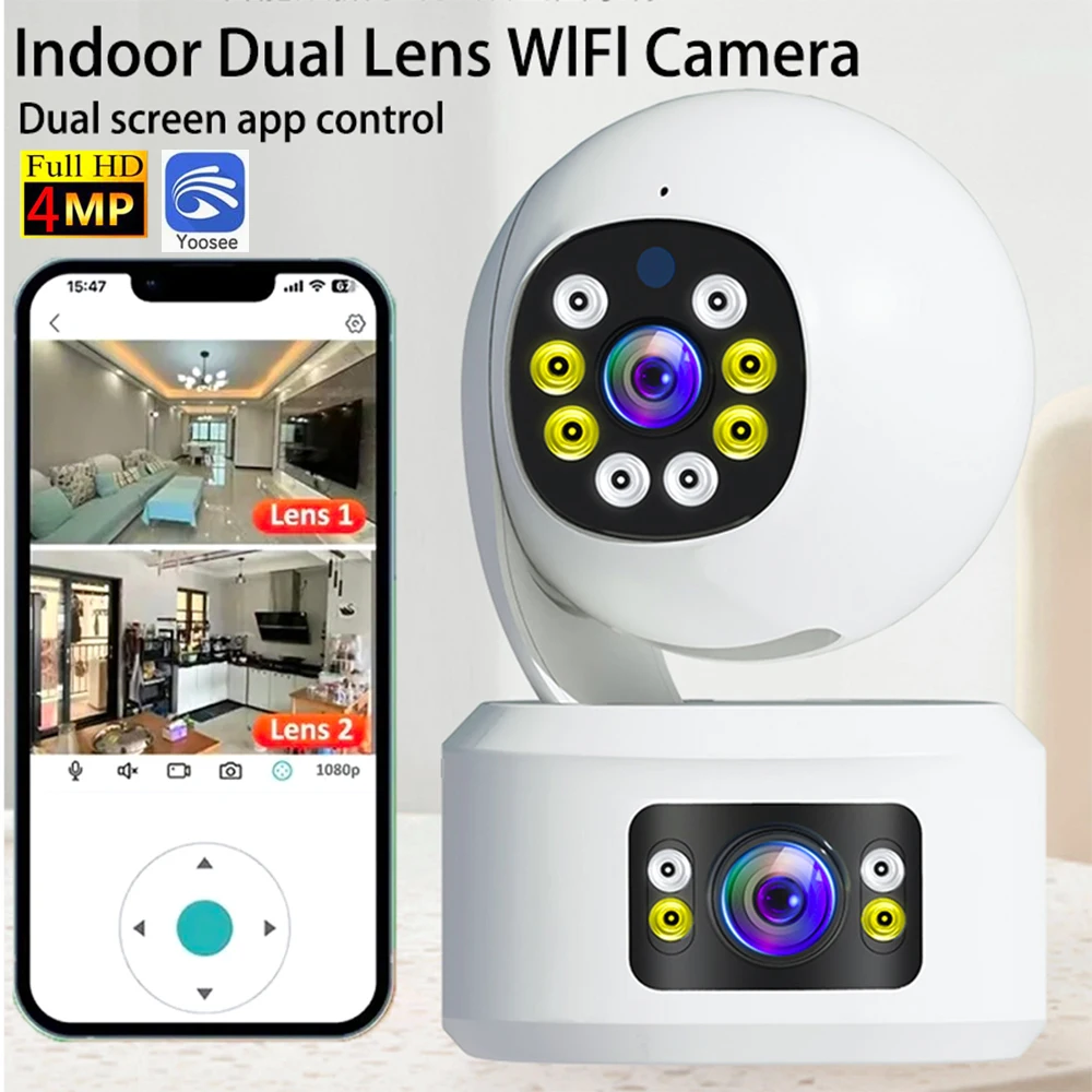 Difang 4MP Dual Lens Yoosee WiFi Security Camera indoor Motion Detection 2-Way Talk,Color Night Vision 360° PTZ Wireless Camera