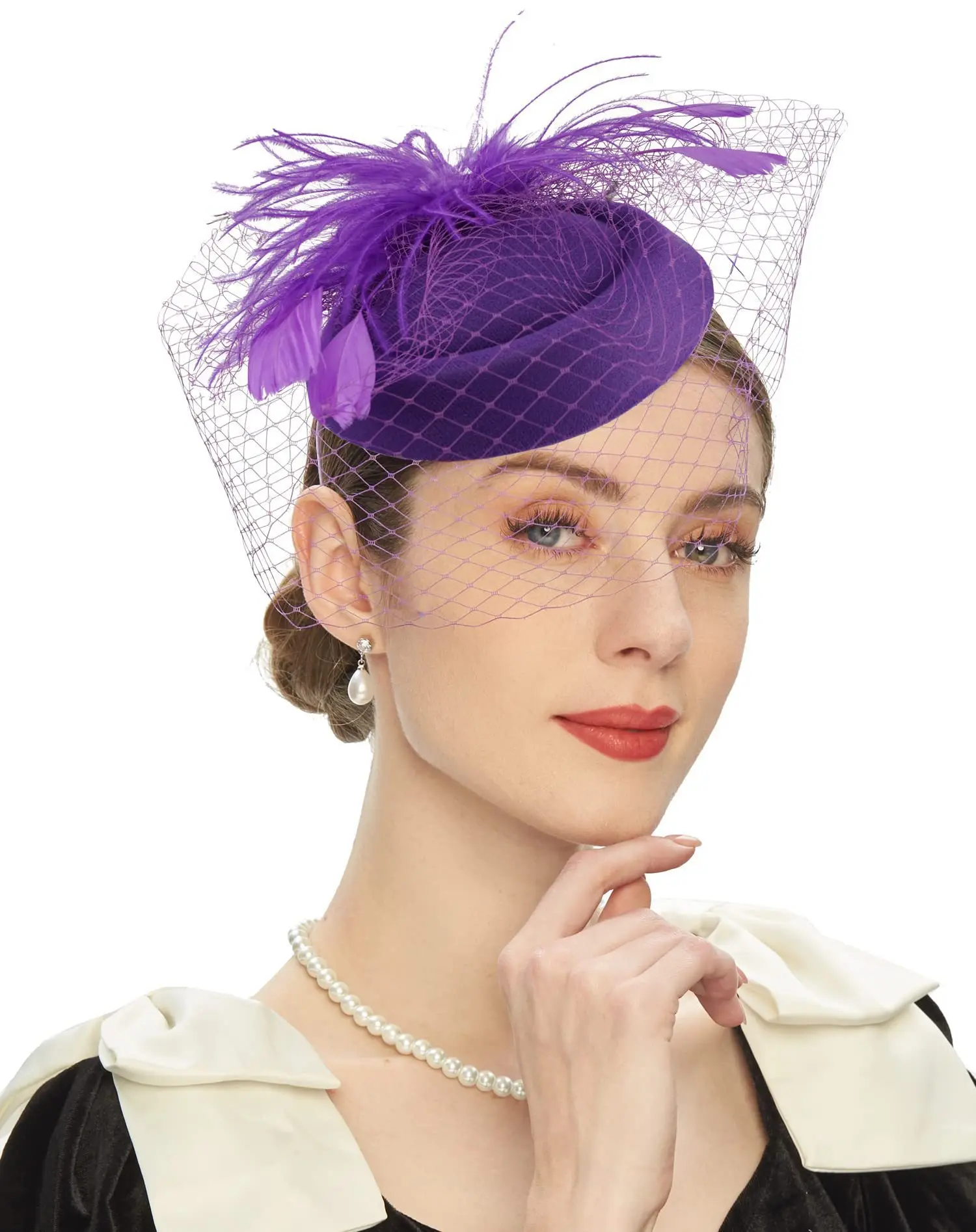 Fascinators for Women Elegant Headwear Cocktail Tea Party Kentucky Derby Hat Charming Mesh Veil Hairbands Church Hats Hair Clips