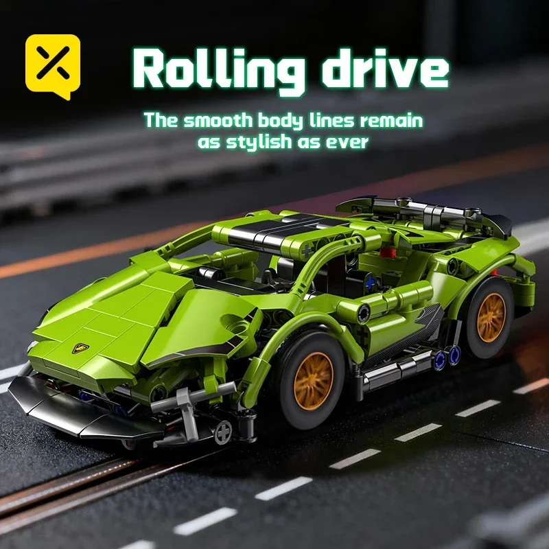 Voiture de sport technique 321 pièces, ensemble de blocs de construction verts à entraînement roulant, Kit de voiture de course à échelle pour enfants et adultes, véhicule de course, jouets cadeaux