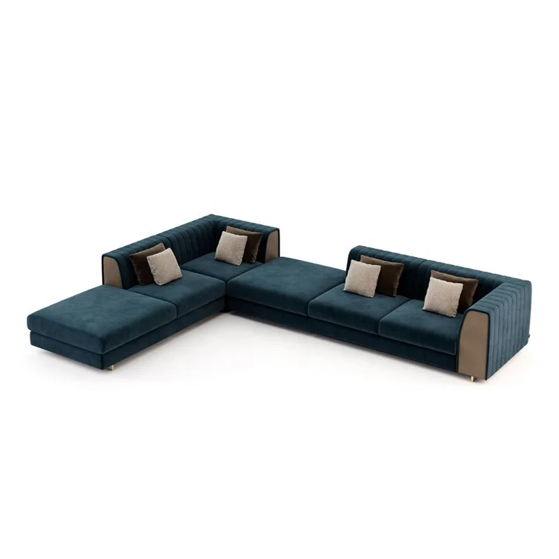 

Высококачественный диван для гостиной из велюровой ткани, современная мебель для отеля, виллы, роскошный L-образный секционный диван-гарнитур