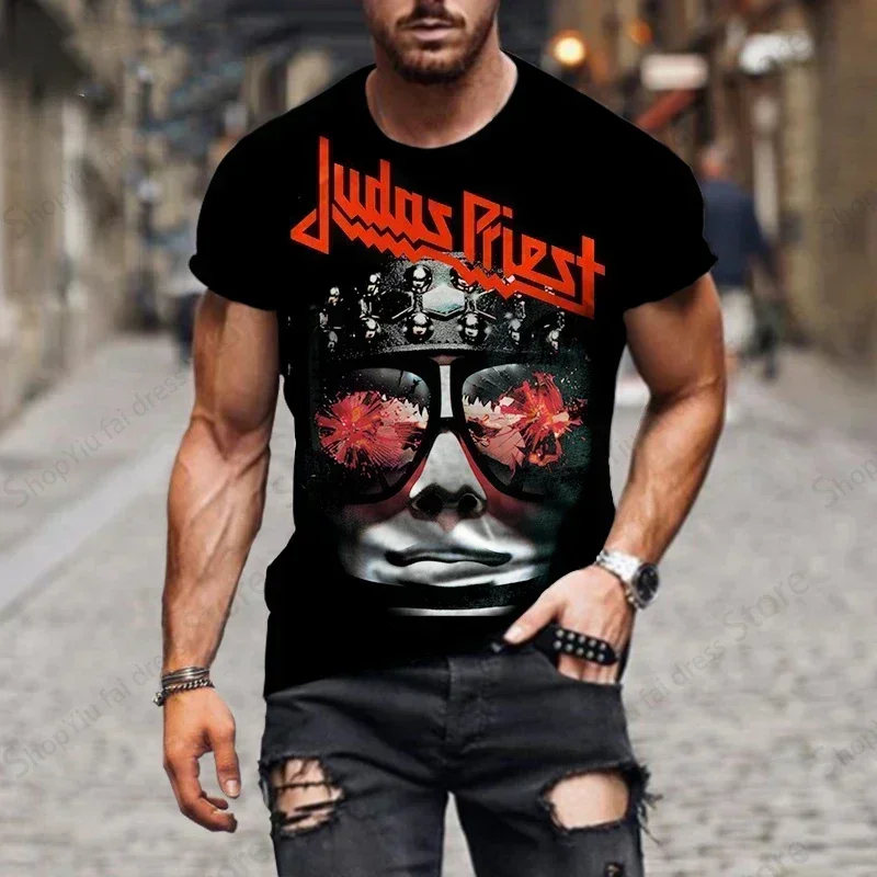 Rock Band Men's T-shirt 3d Judas Priest Print Tshirt Men Women Fashion Short Sleeve T-shirt Hip Hop Tops Tees Heavy Metal Tshirt