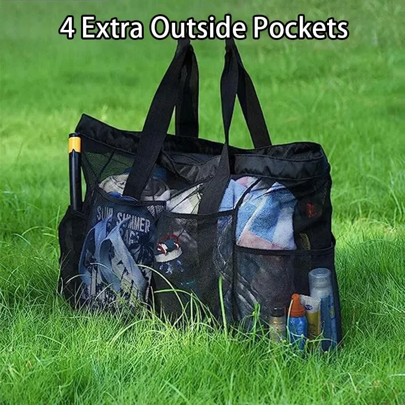 1 قطعة حقيبة حمل نزهة السفر اضافية كبيرة شبكة حقيبة شاطئية مع جيوب متعددة في الهواء الطلق Sprots رياضة السباحة حقيبة التخزين