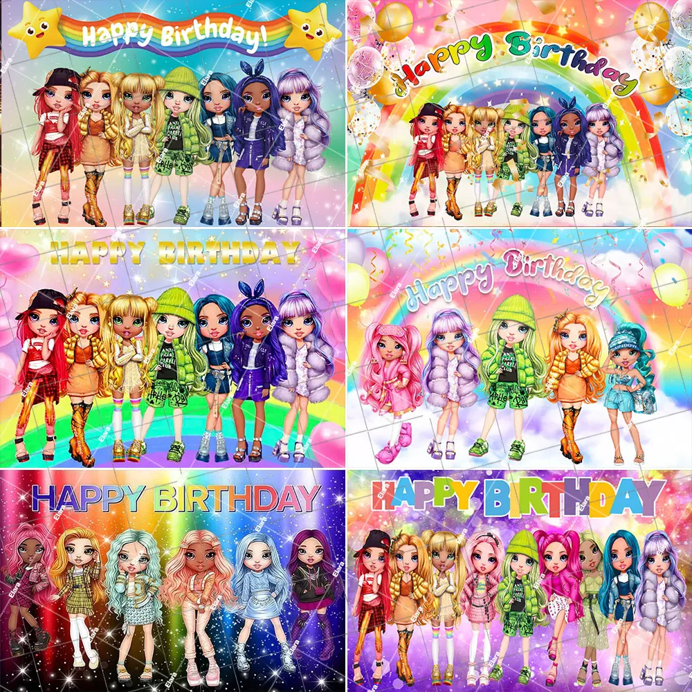 

﻿ Cartoon Rainbow Doll High School Girl Birthday Party Decoration Photography Backdrop Banner Supplies Baby Shower Girl Gifts