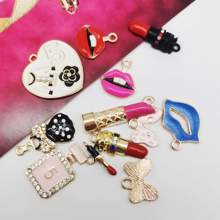 

Julie Wang 12PCS Enamel Charms Alloy Mixed Girl Lipstick Lip Dress Shoes Necklace Pendant Bracelet Accessory Jewelry Making