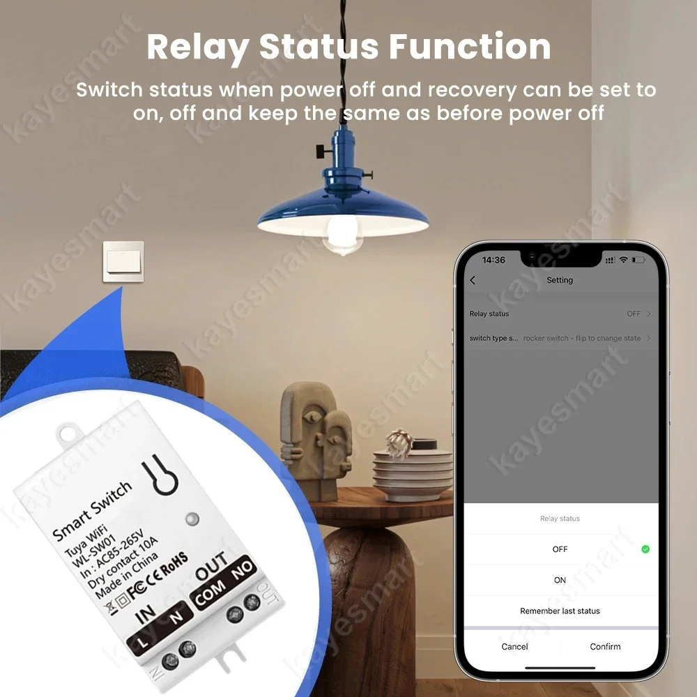 Tuya WiFi Smart Switch Modulo DC 8-40V/AC 85-265V Contatto a secco Interruttore universale Relè Controller domestico Supporta Alexa Google Home