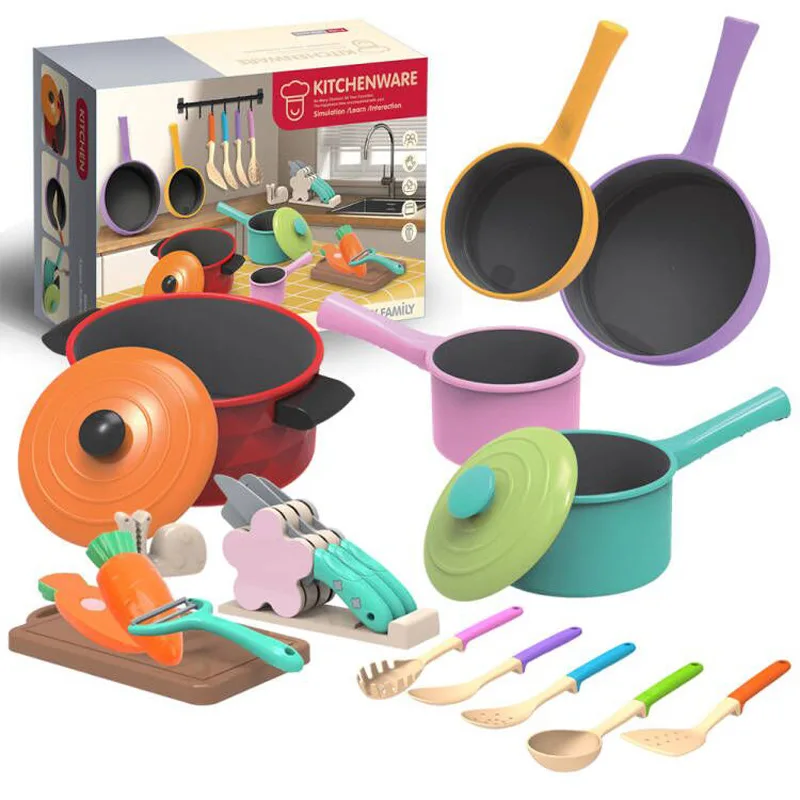 ชุดของเล่นครัวจิ๋วสำหรับเด็ก กระทะก้นแบน พร้อมตะหลิว ทัพพี ชุดทำอาหาร ผัด ทอด ของเล่นเสริมสร้างปฏิสัมพันธ์ระหว่างพ่อแม่ลูก