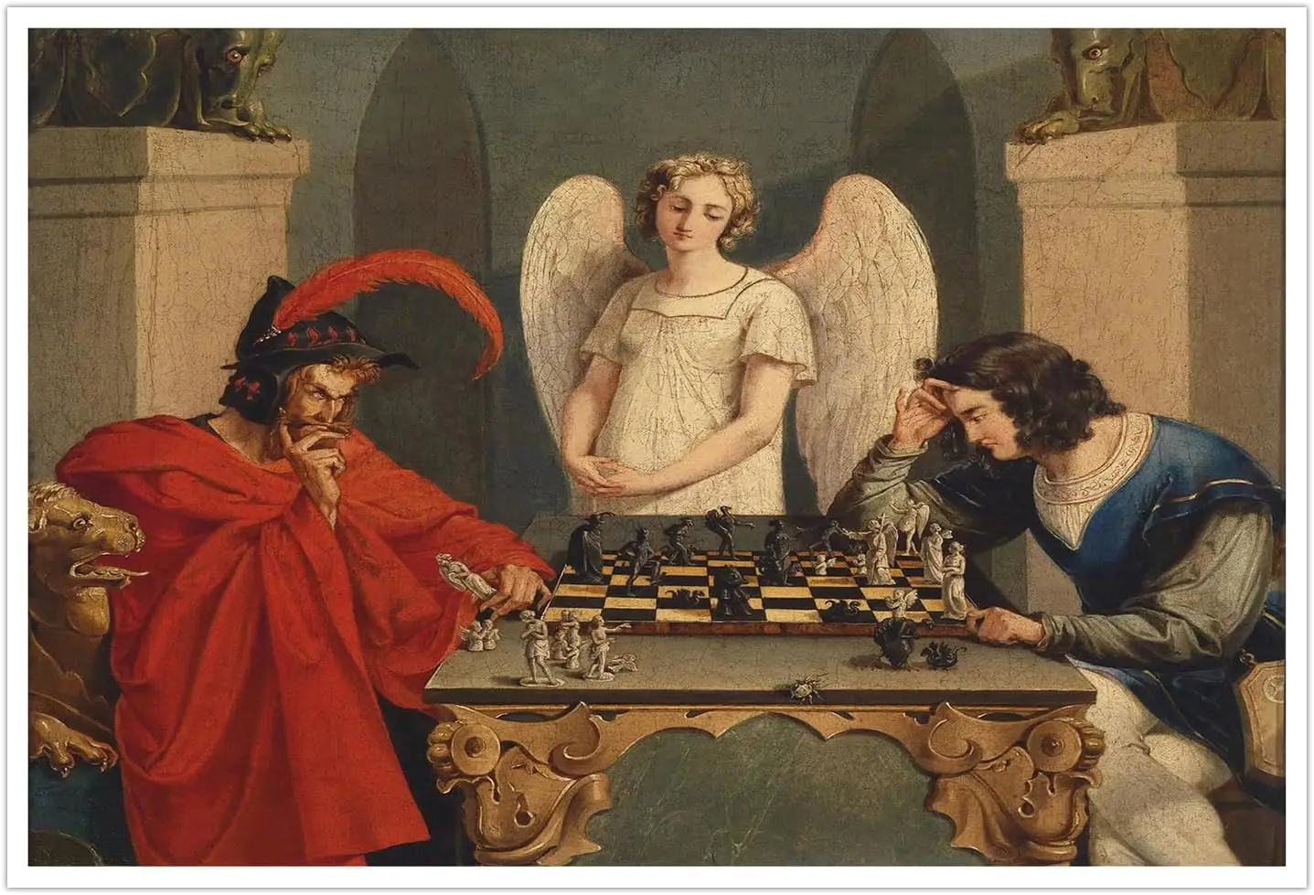 IUHYVMSM Vintage Faust And Mephistopheles Playing Chess Poster Canvas Wall Art, Classical Vintage Wall Decor for Bedroom