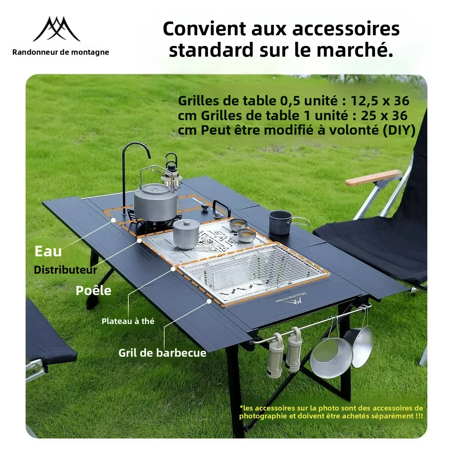 Table de camping pliante Mountainhiker IGT améliorée, système de cuisson portable IGT pour l'extérieur, 3-5 tables, table de camping multi-usage