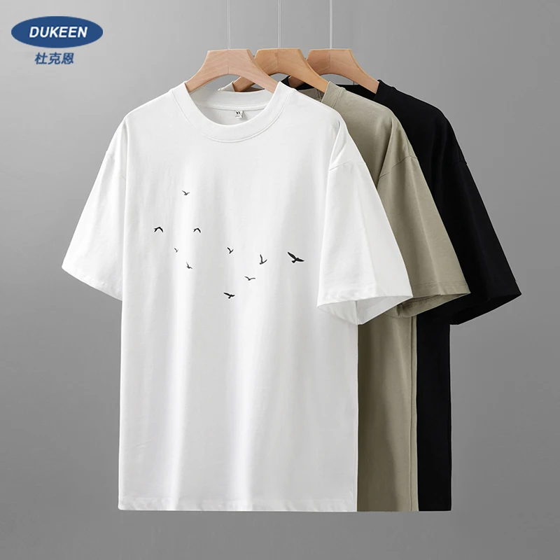 

DUKEEN 280G Heavyweight Men's T Shirts Pure Cotton Summer Original Printed Short Sleeve Crew-Neck Tops White Men's Tees