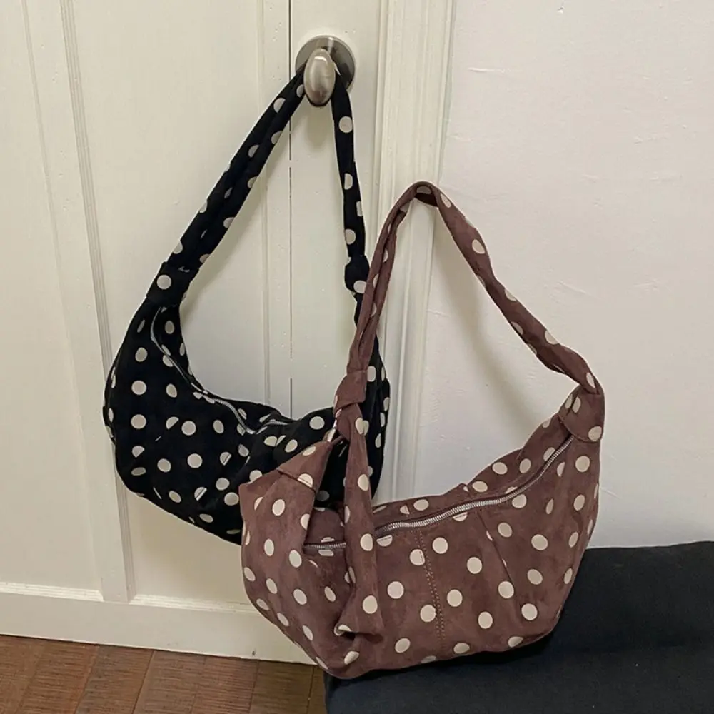Polka Dot Women's Shoulder Bag Large Capacity Punk Style Underarm Bag Daily Match Soft Canvas Crossbody Handbag Casual Daily Use