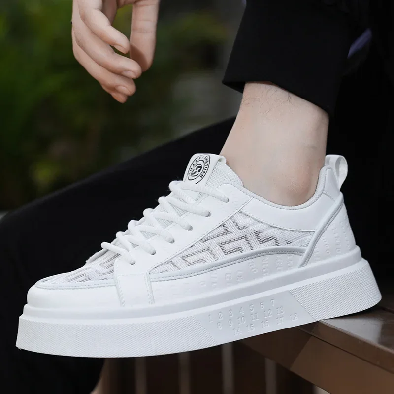 

Мужская летняя новая спортивная повседневная обувь с толстой подошвой, корейская версия, модные белые туфли с круглым носком, улучшенная сетка