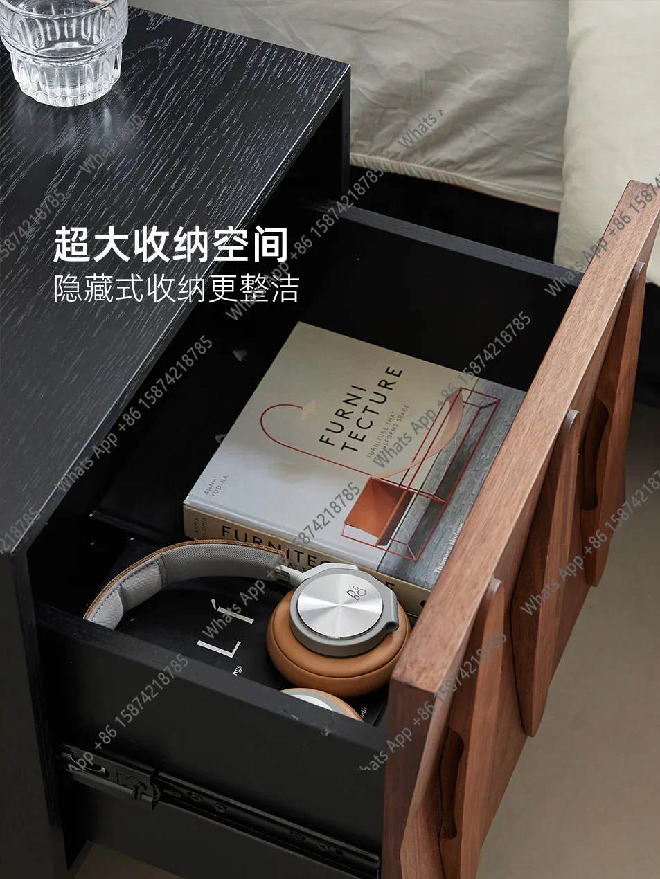 

Bedside Table Modern Light Retro Home Bedroom New Light Luxury High Sense Solid Wood Storage Fashion X