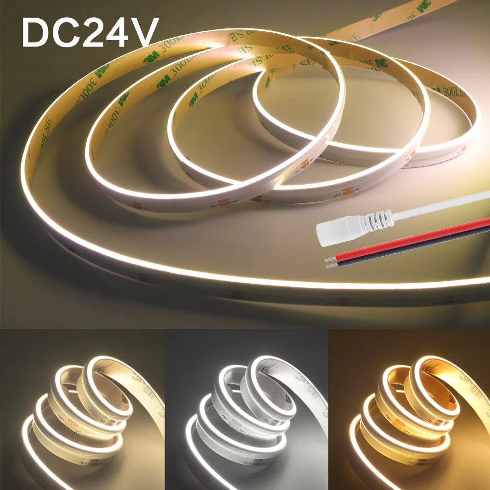 8MM COB LED Strip Light 24V 480Leds/m Side-Emitting LED Tape Warm Natural Cold White Flexible LED Lights Room Decor Backlight
