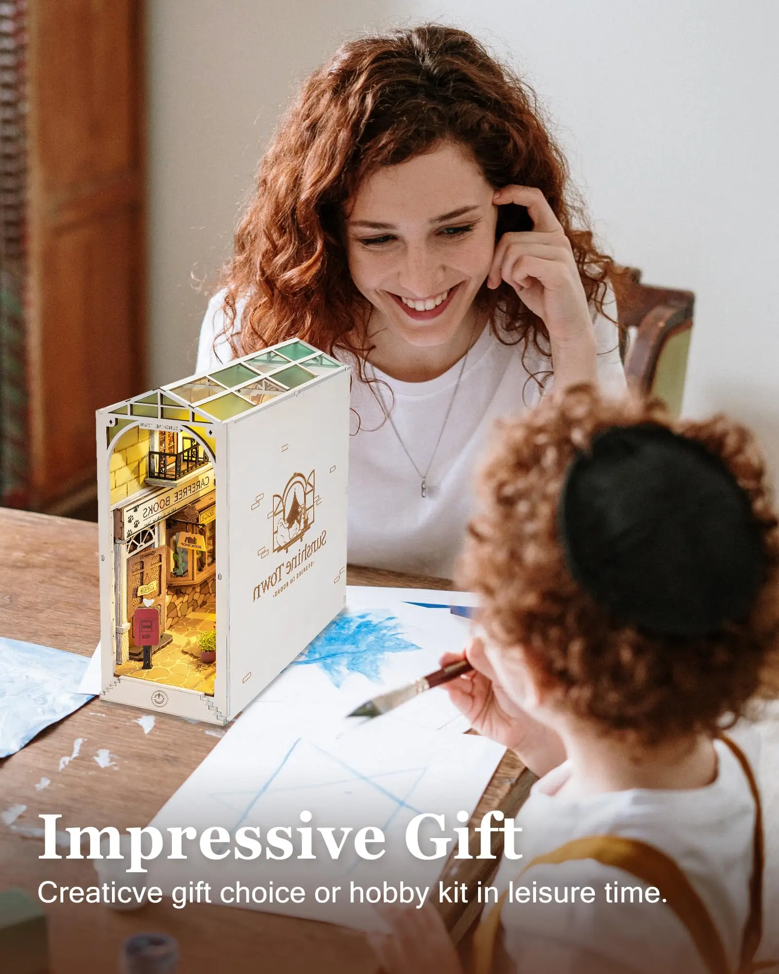 Rolife DIY 3D Wooden Book Nook Puzzle Kit with LED Bookend Diorama Miniature Bookshelf Set Ideal Gift for Adults And Teens