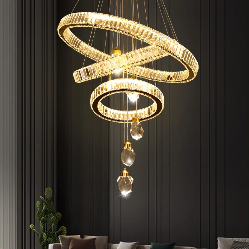 

Living Room Crystal Chandelier Dining Table Light Pendant Chandelier Living Room Villa Ring Crystal Pendant Lamp