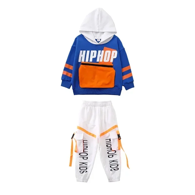 Child Jazz Costume Boys Hip Hop Contrast Hoodies Cargo Pants Clothes Girls Patchwork Sweatshirt Street Dance Kids Streetwear