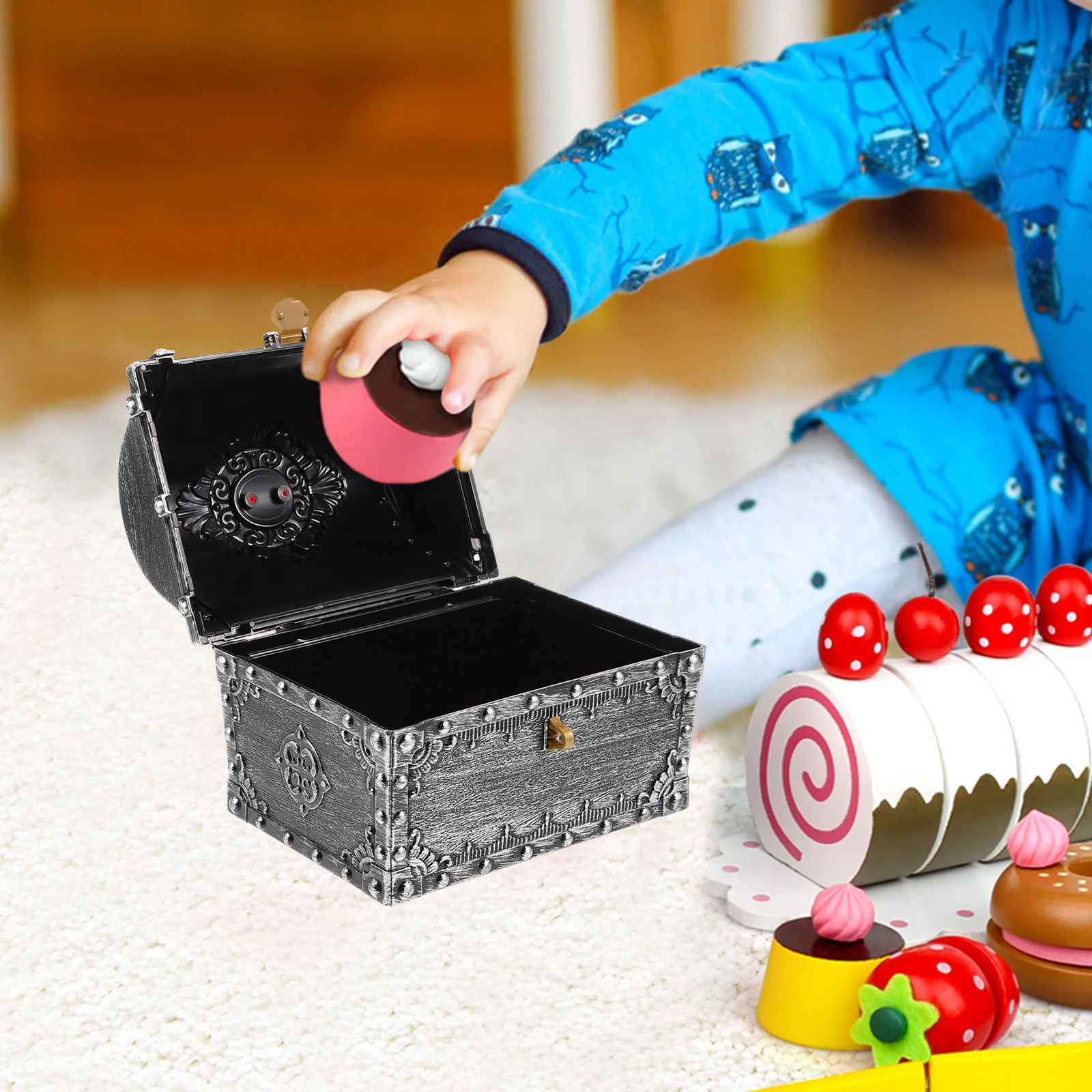 Pirate Treasure Hunting Box Children's Retro Storage Creative Gemstone Gold Coin Props Small Chest Aldut Toys