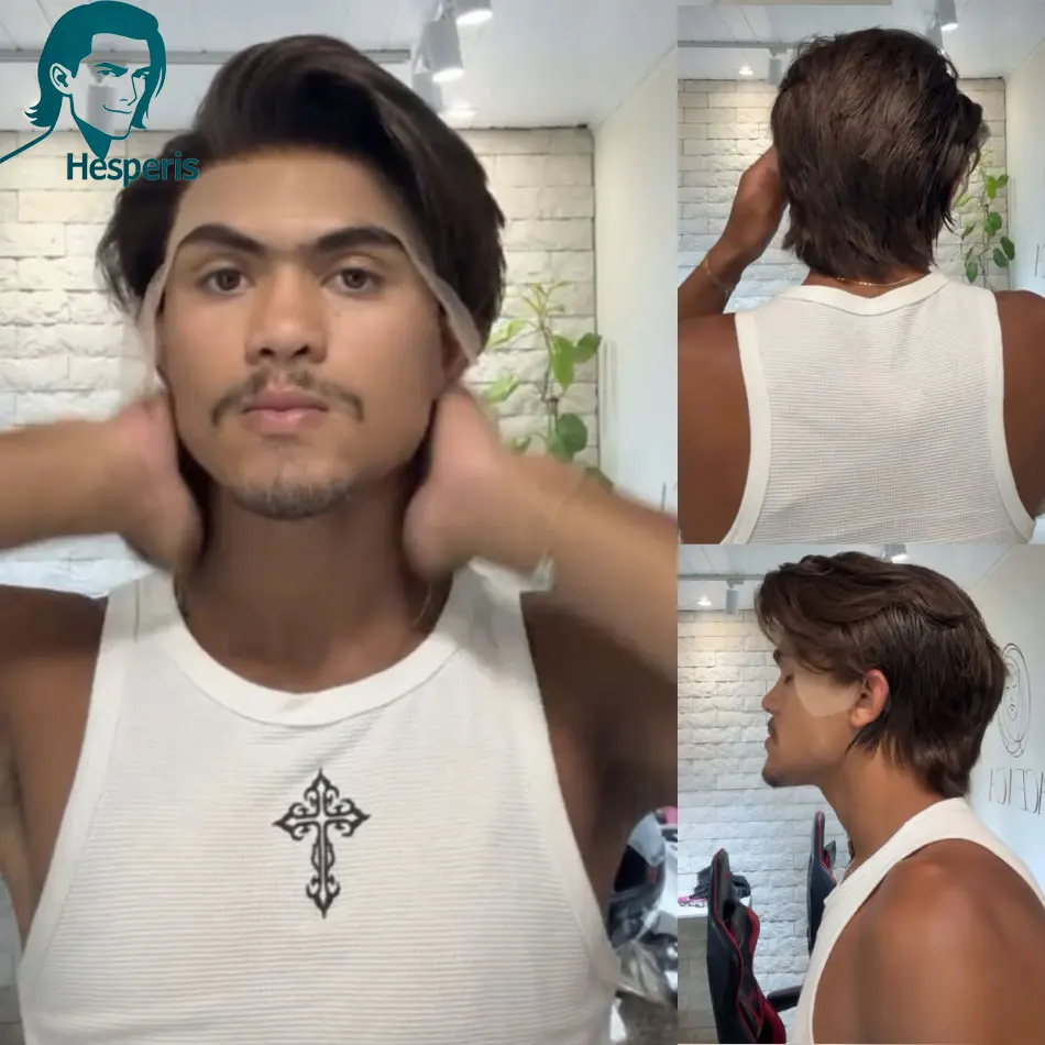 

Hesperis 6-Inch Brown Pre-Cut Men's Human Hair Wig Glueless Remy Lace Front Fashion Short Cut Male Wigs