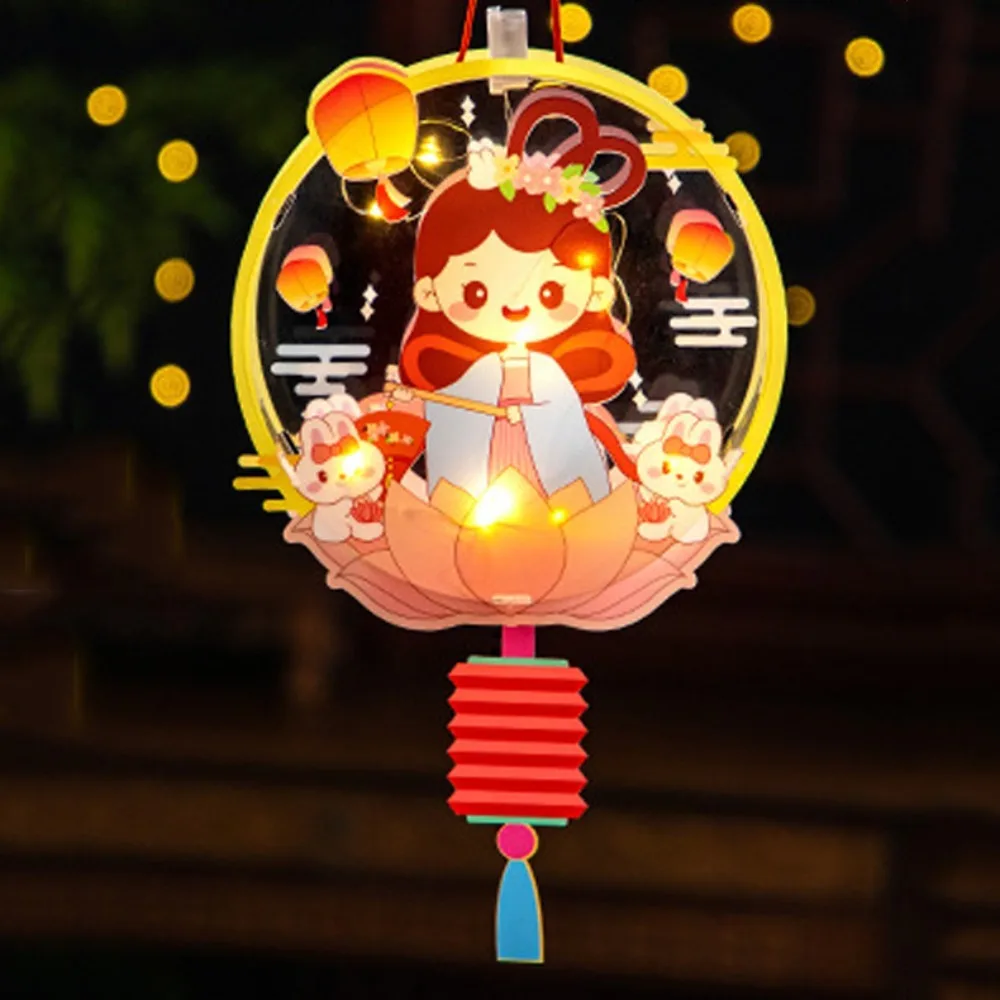 PVC 中秋節提灯 中国の祭りのライト 中秋の月兎提灯 DIY クラフト 発光