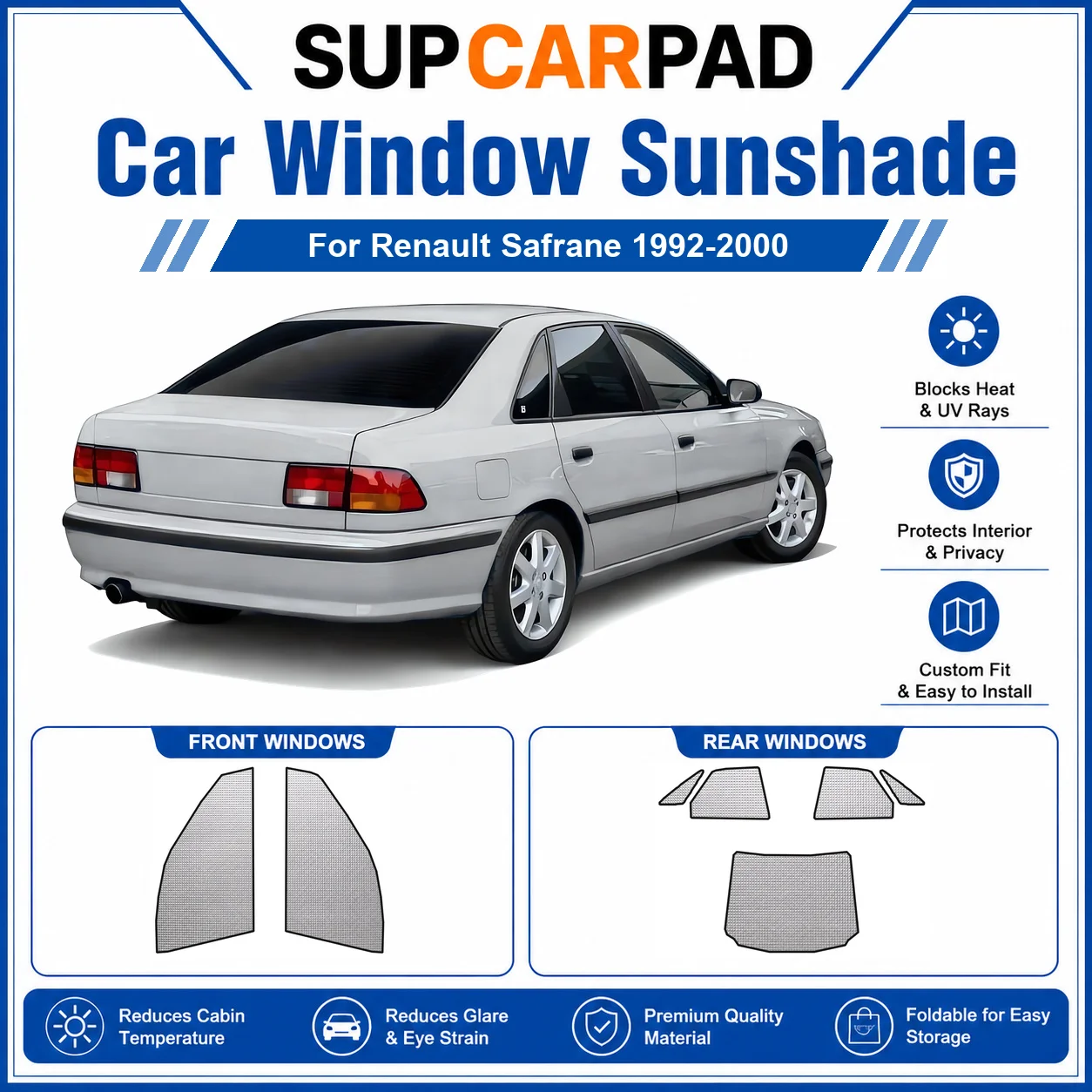 

For Renault - Renault Safrane 1992-2000 Full Set Car Window Sunshades UV Block Privacy Heat Insulated Foldable Car Curtain