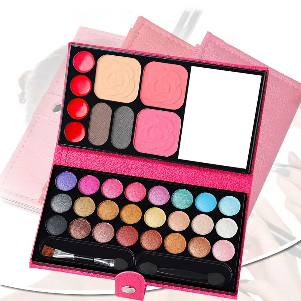 Kit de maquillage longue durée pour fille, fard à barrage, poudre, blush, rouge à lèvres, maire intérieur, palette avec casserole, plaque miroir, cosmétiques, 33 couleurs, X5H5