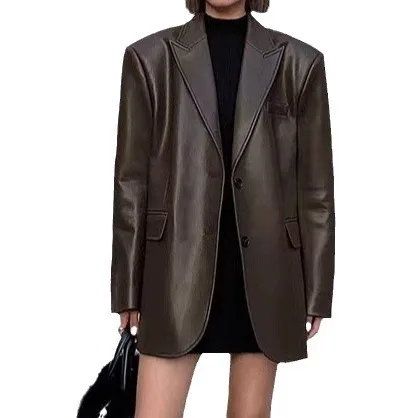 2024 Autumn/Winter Fashion New Collection~Leather Sheepskin Premium Texture Loose Small Suit Jacket~Leather Suit Jacket