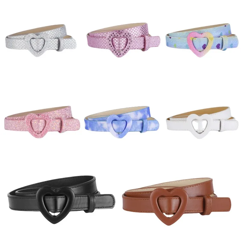 

Children Belt Boys Girls Pu Leather Adjustable Belts Kids Love Heart Shaped Buckle Belts Fashion Shiny Stars Sequins Waistbands