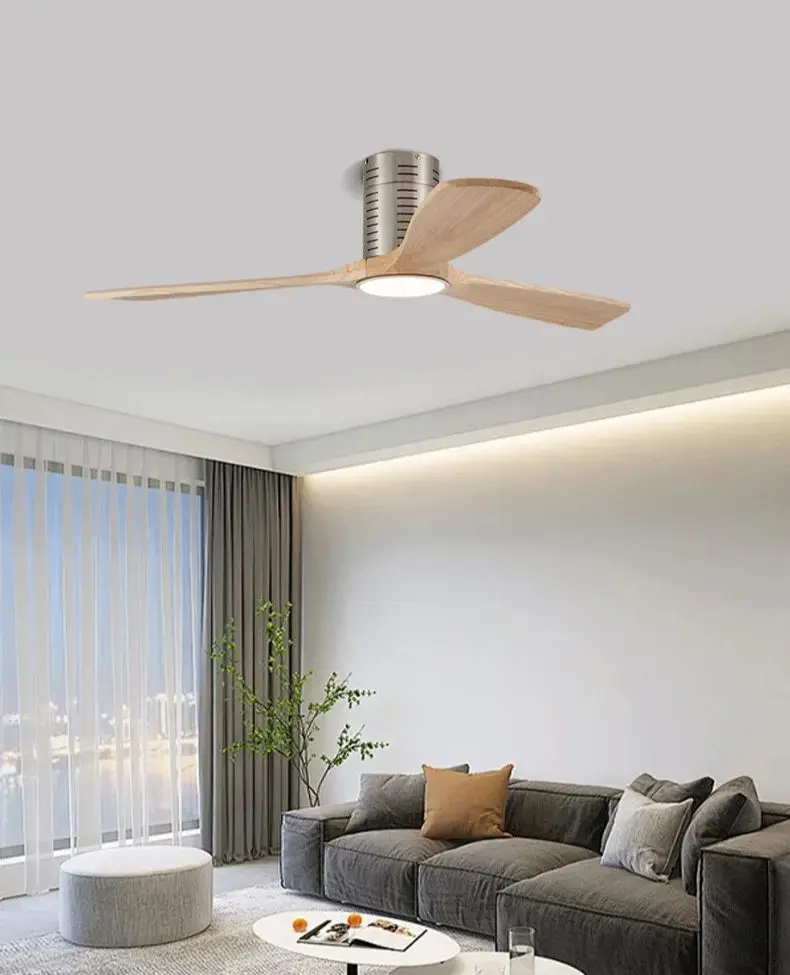 مراوح السقف مع أضواء 52 بوصة مراوح السقف الخشبية الصلبة عن بعد عكسها موتور تيار مباشر مروحة كهربائية غرفة الطعام غرفة نوم داخلي
