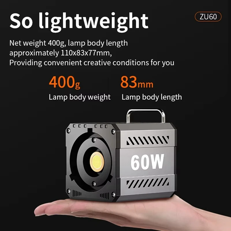 60W Handle Photo Studio Light COB 2700-7500K Dimmable LED Video Lights For Vlog Photo Studio Film Livstreaming